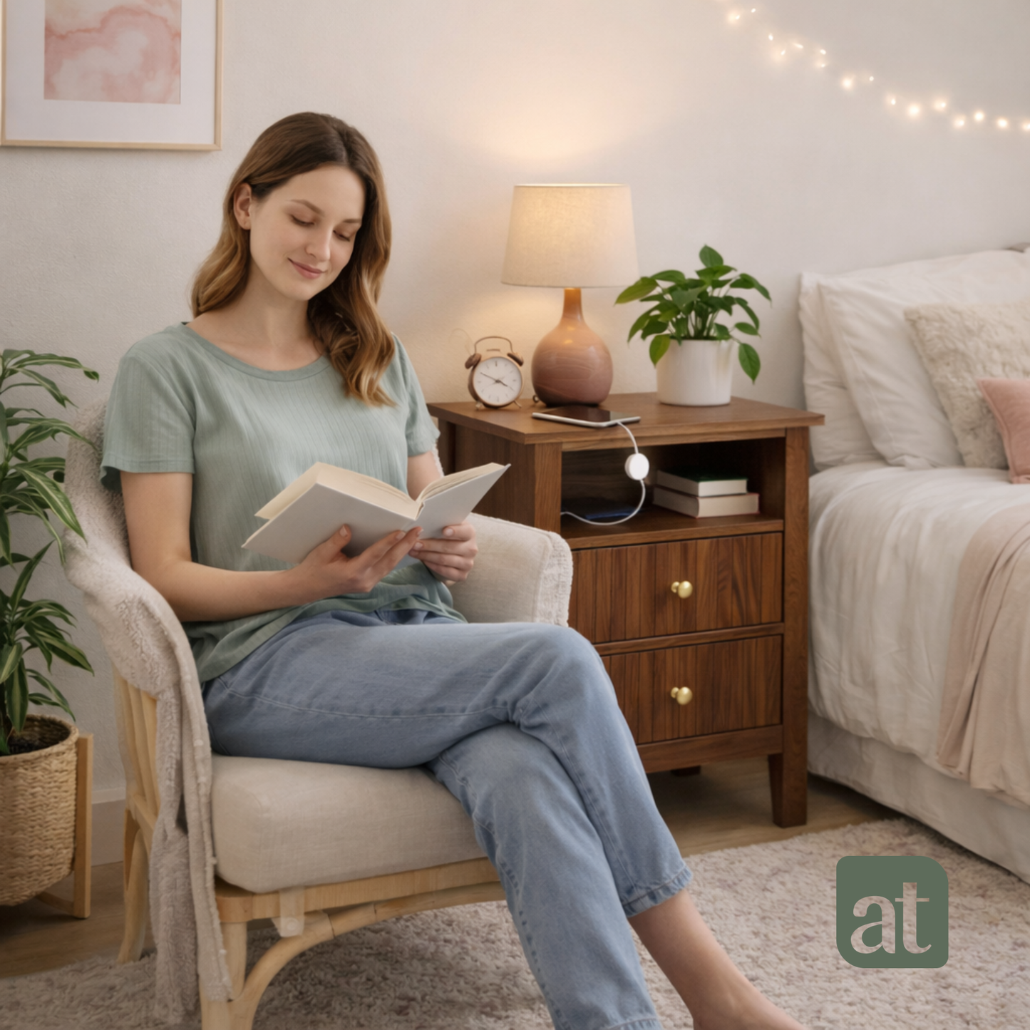 ALTALIA DECO HOME Buró de Madera - Buros para recamara Estilo Moderno Contemporáneo - Mesa de Noche 2 Cajones con Herrajes Dorados y 1 Repisa - Buro para Recámara o Sala Mesita Auxiliar (Café Nogal)