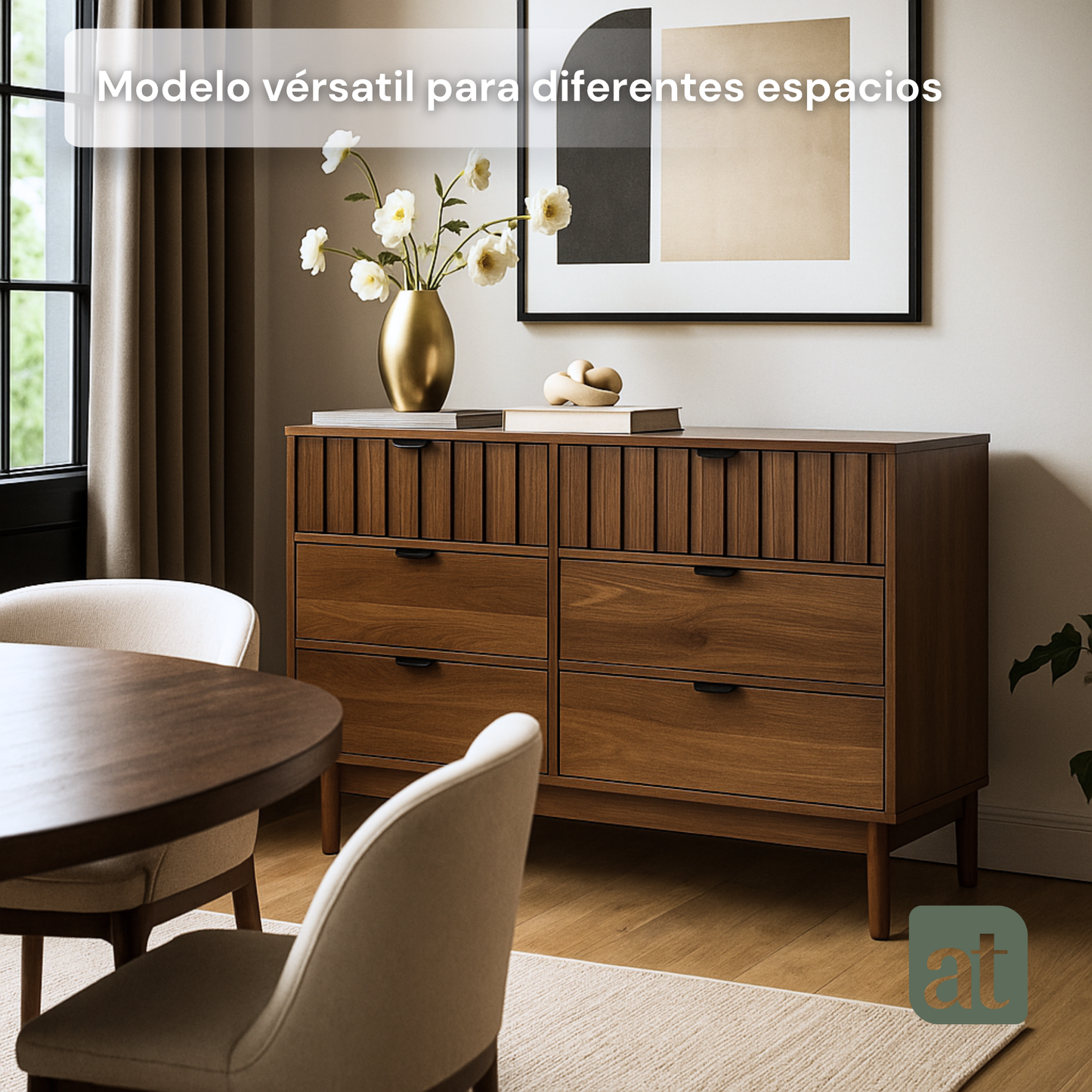 Cómoda/Cajonera color nogal con 6 cajones