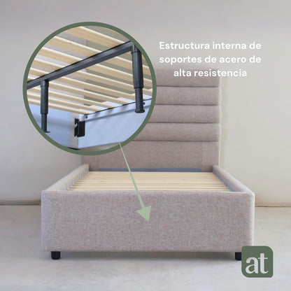 Base Cama con Cabecera Recamara Fácil Armado INDIVIDUAL