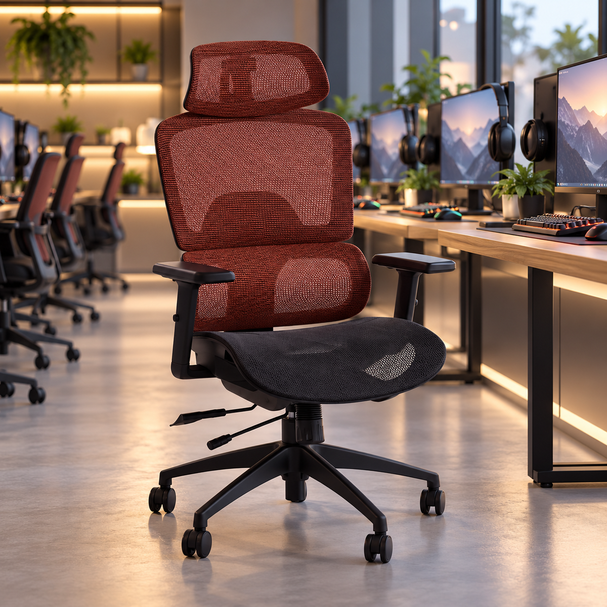 Silla Ergonómica de Oficina Modelo Vega – Roja y Negra, Malla Respirable, Soporte Lumbar y Reposabrazos Ajustables