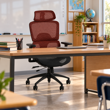 Silla Ergonómica de Oficina Modelo Vega – Roja y Negra, Malla Respirable, Soporte Lumbar y Reposabrazos Ajustables
