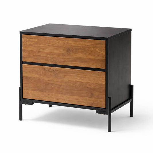 Buró Minimalista con 2 Cajones - 52x35x55 cm - Negro y café