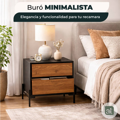 Buró Minimalista con 2 Cajones - 52x35x55 cm - Negro y café