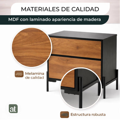 Buró Minimalista con 2 Cajones - 52x35x55 cm - Negro y café