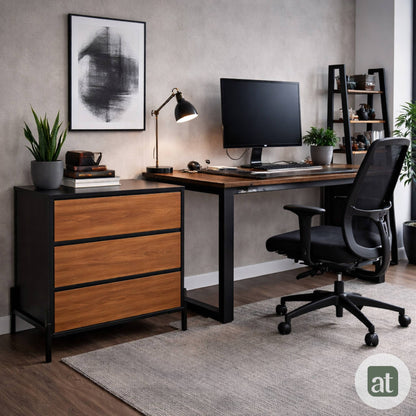 Cajonera para Recamara - Cómoda 3 Cajones - 84x40x75 cm Negro con Café