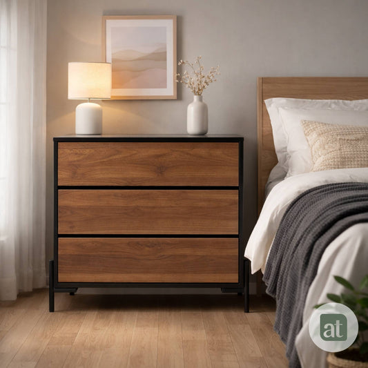 Cajonera para Recamara - Cómoda 3 Cajones - 84x40x75 cm Negro con Café