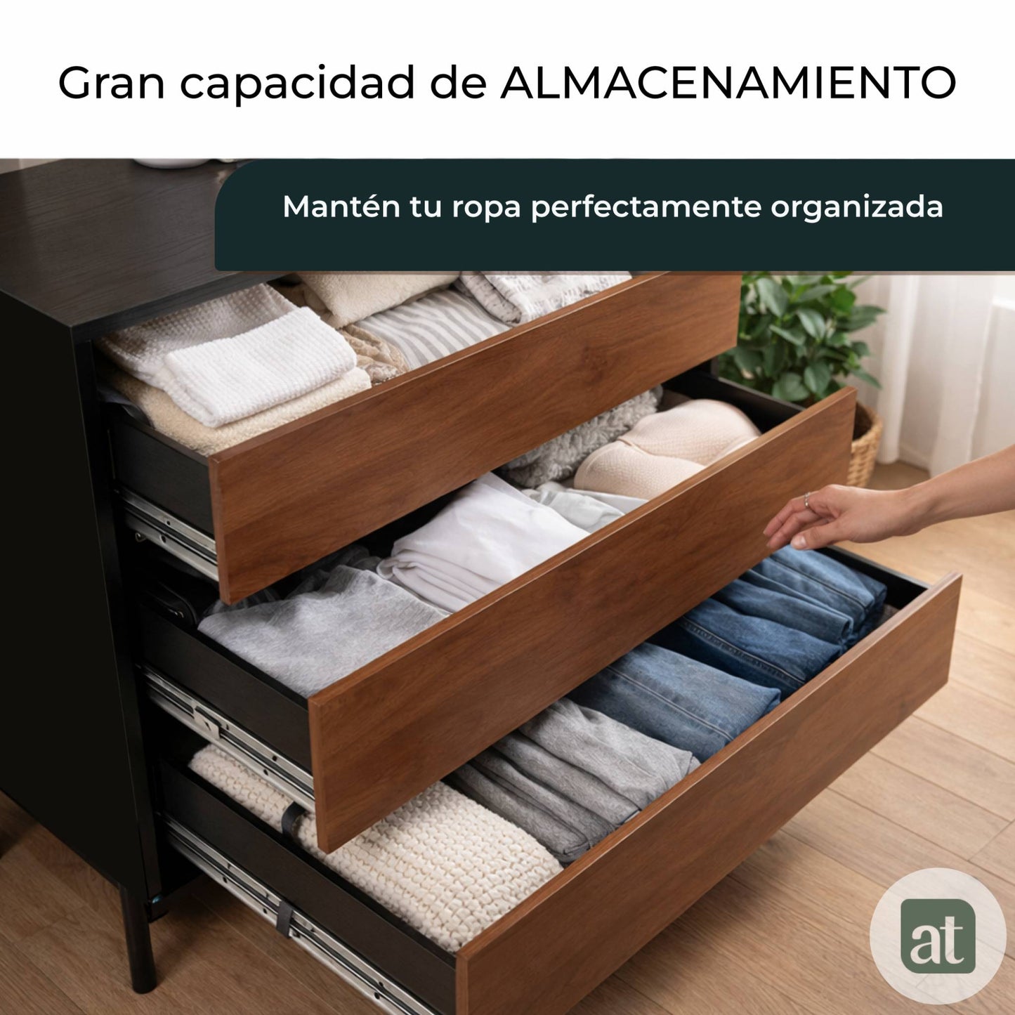 Cajonera para Recamara - Cómoda 3 Cajones - 84x40x75 cm Negro con Café