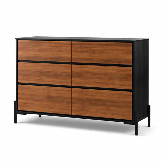 Cajonera para recámara - Cómoda con 6 Cajones - 124x40x75cm - Negro y Café
