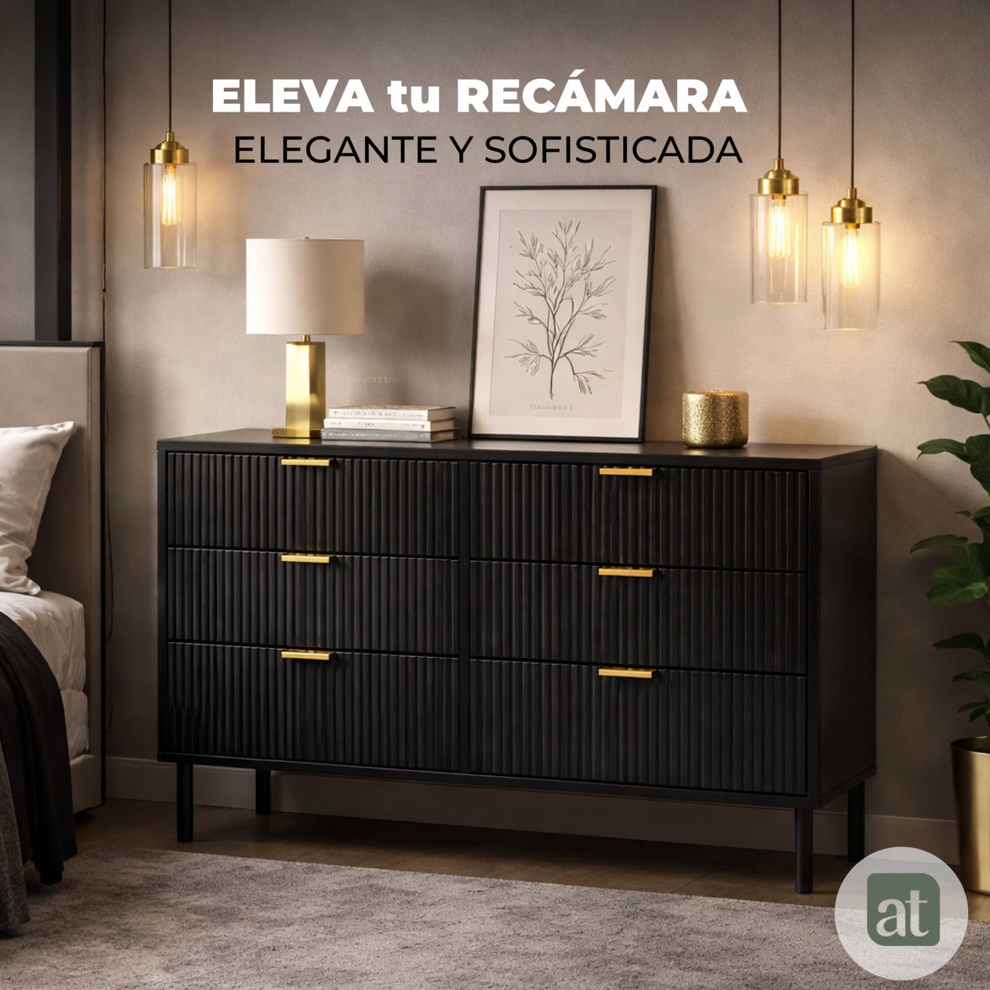 Cajonera para recámara - Cómoda con 6 Cajones - 120x40x78cm -  MDF