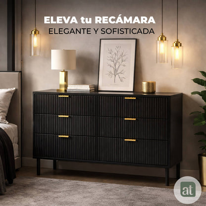 Cajonera para recámara - Cómoda con 6 Cajones - 120x40x78cm -  MDF