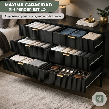 Cajonera para recámara - Cómoda con 6 Cajones - 120x40x78cm -  MDF