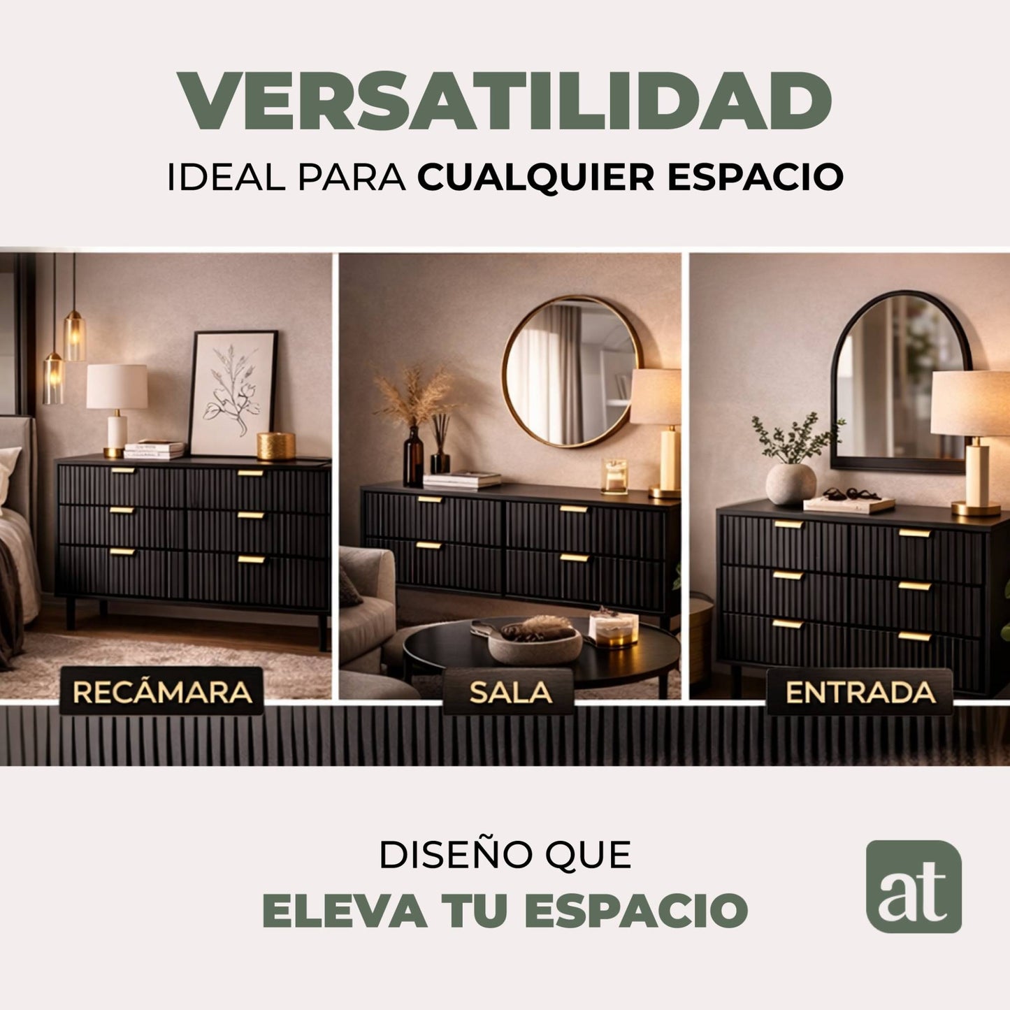 Cajonera para recámara - Cómoda con 6 Cajones - 120x40x78cm -  MDF