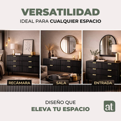 Cajonera para recámara - Cómoda con 6 Cajones - 120x40x78cm -  MDF