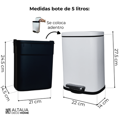 Bote de basura de acero inoxidable blanco 5 y 12 Litros con pedal y tapa