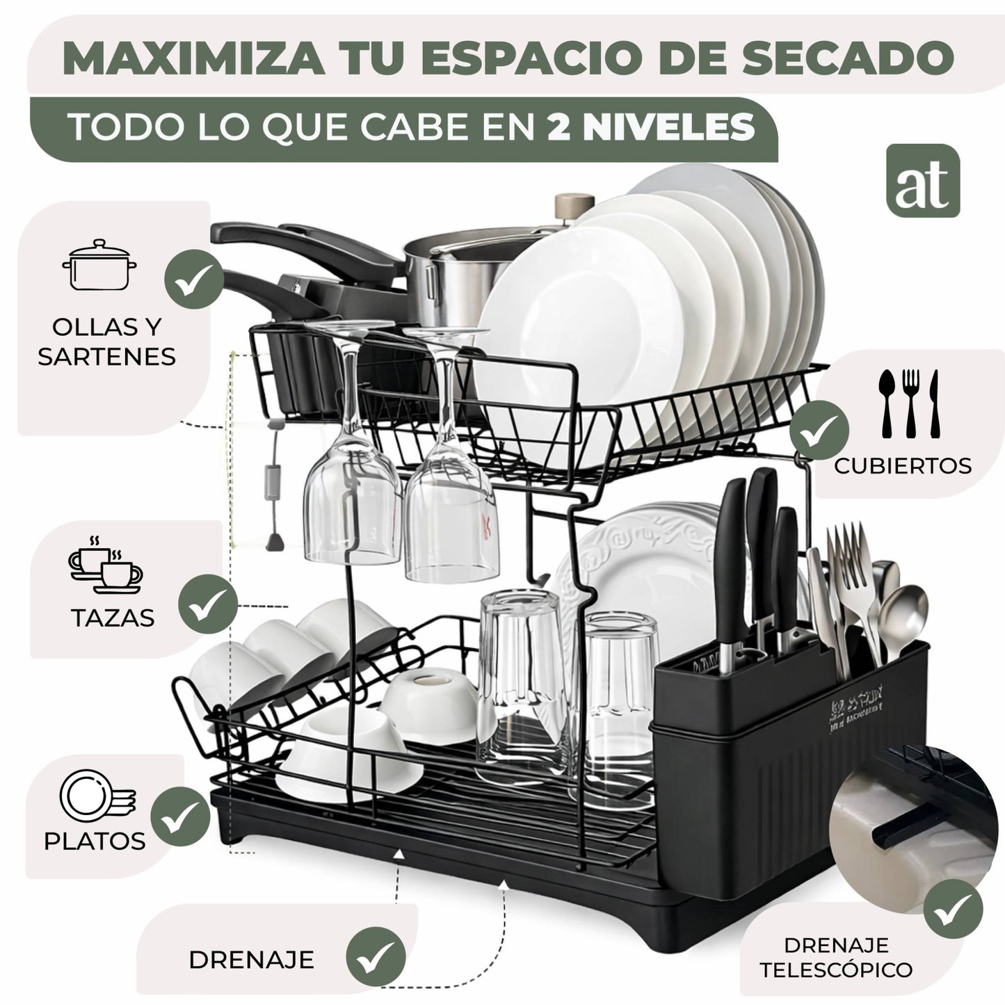 Escurridor de trastes Escurridor de Platos Dish Rack 2 Niveles