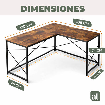 Escritorio en L de Madera esquinero minimalista (Café Oscuro)