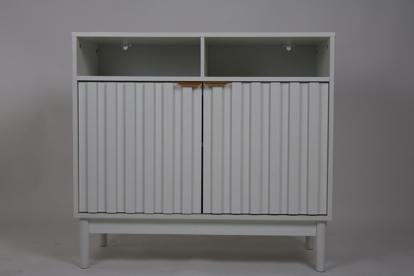 Credenza Bufetera de Madera 88x40x81cm - Trinchador para Comedor con 2 Puertas y Repisas Abiertas - Acabados en Lambrín - Mueble Versátil para Sala, Cocina, Recibidor