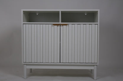 Credenza Bufetera de Madera 88x40x81cm - Trinchador para Comedor con 2 Puertas y Repisas Abiertas - Acabados en Lambrín - Mueble Versátil para Sala, Cocina, Recibidor