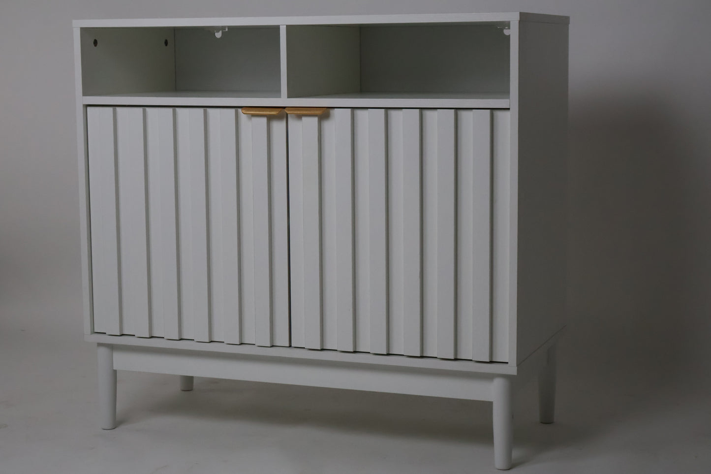 Credenza Bufetera de Madera 88x40x81cm - Trinchador para Comedor con 2 Puertas y Repisas Abiertas - Acabados en Lambrín - Mueble Versátil para Sala, Cocina, Recibidor