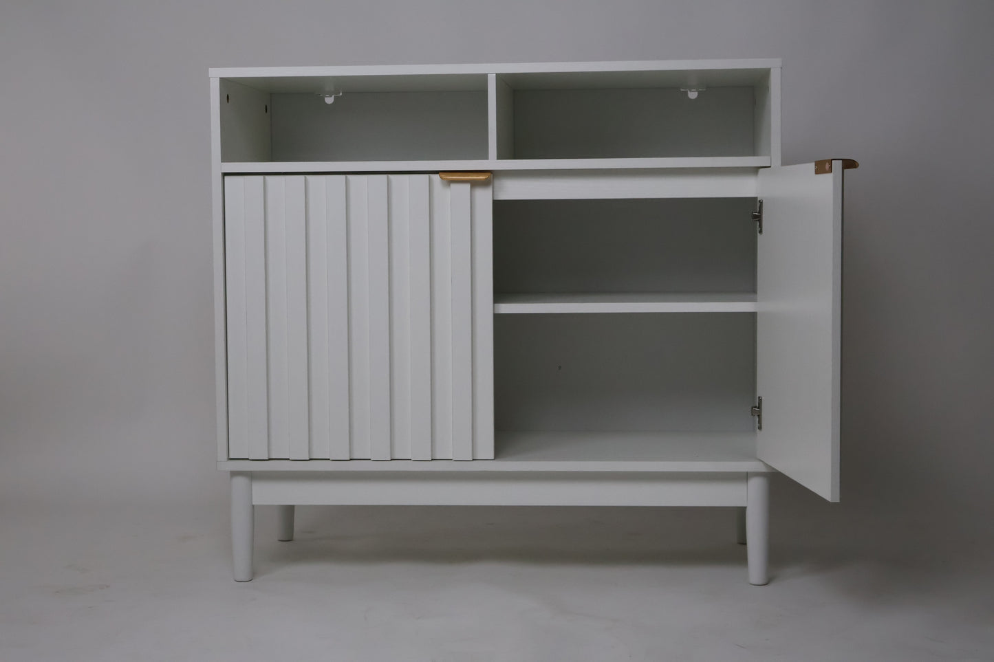Credenza Bufetera de Madera 88x40x81cm - Trinchador para Comedor con 2 Puertas y Repisas Abiertas - Acabados en Lambrín - Mueble Versátil para Sala, Cocina, Recibidor
