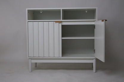 Credenza Bufetera de Madera 88x40x81cm - Trinchador para Comedor con 2 Puertas y Repisas Abiertas - Acabados en Lambrín - Mueble Versátil para Sala, Cocina, Recibidor