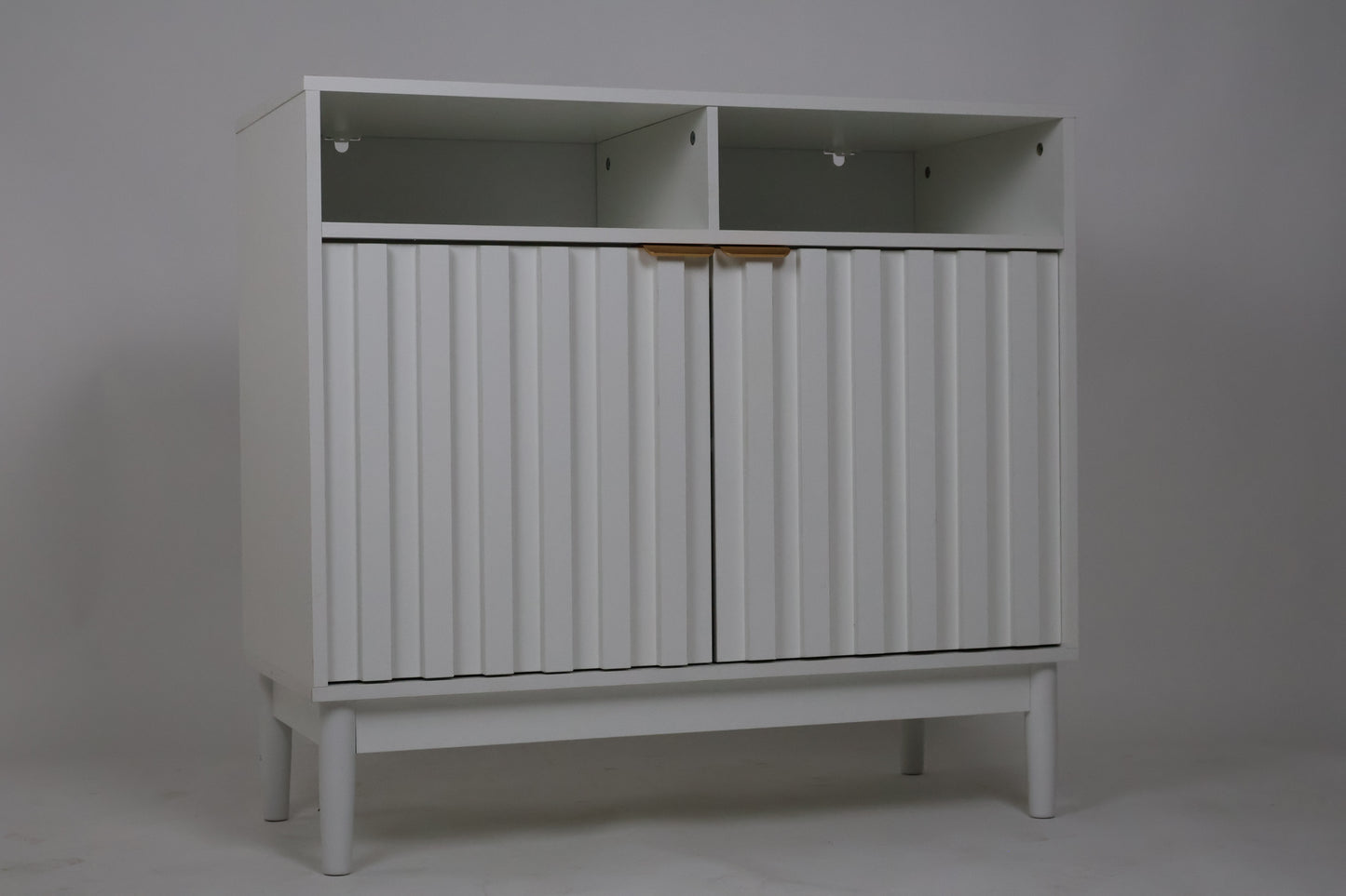 Credenza Bufetera de Madera 88x40x81cm - Trinchador para Comedor con 2 Puertas y Repisas Abiertas - Acabados en Lambrín - Mueble Versátil para Sala, Cocina, Recibidor