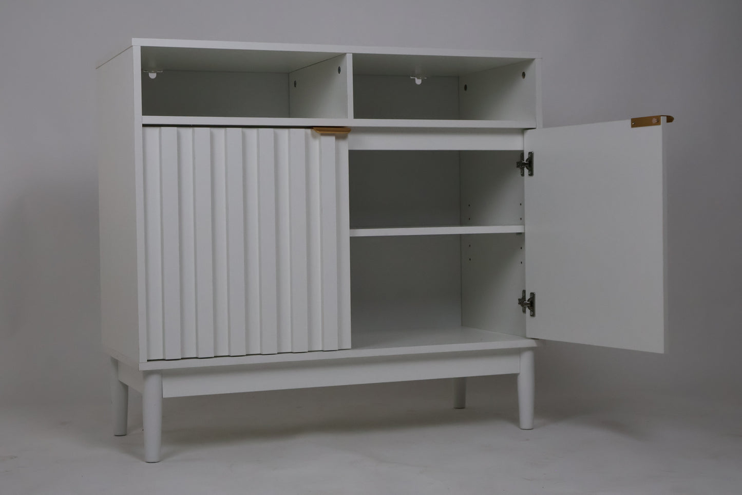 Credenza Bufetera de Madera 88x40x81cm - Trinchador para Comedor con 2 Puertas y Repisas Abiertas - Acabados en Lambrín - Mueble Versátil para Sala, Cocina, Recibidor