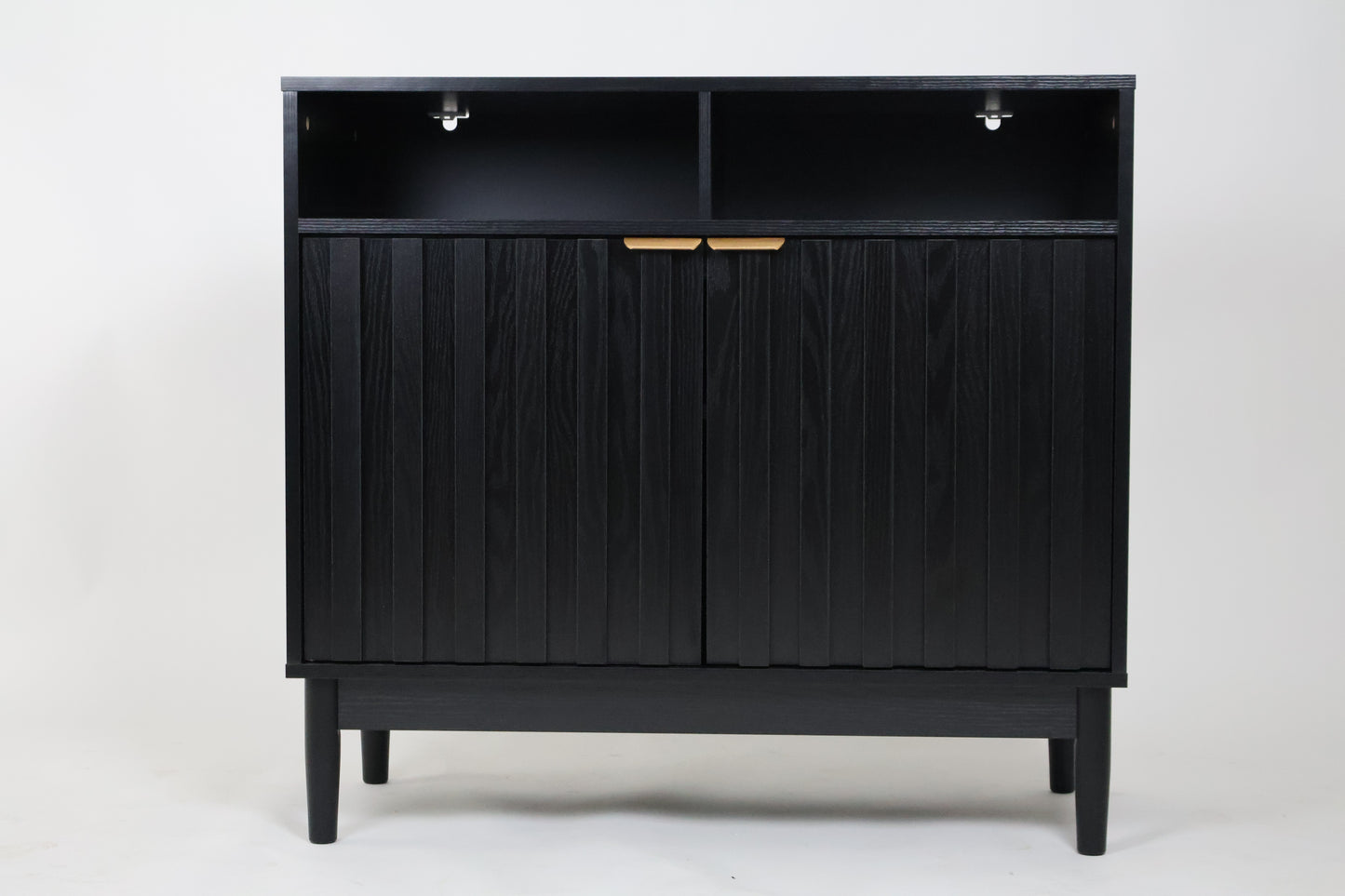 Credenza Bufetera de Madera 88x40x81cm - Trinchador para Comedor con 2 Puertas y Repisas Abiertas - Acabados en Lambrín - Mueble Versátil para Sala, Cocina, Recibidor