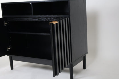 Credenza Bufetera de Madera 88x40x81cm - Trinchador para Comedor con 2 Puertas y Repisas Abiertas - Acabados en Lambrín - Mueble Versátil para Sala, Cocina, Recibidor