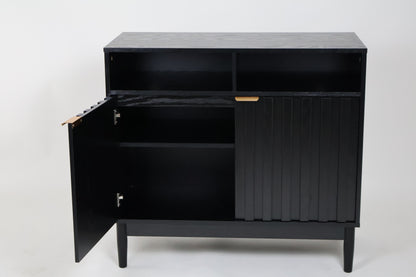 Credenza Bufetera de Madera 88x40x81cm - Trinchador para Comedor con 2 Puertas y Repisas Abiertas - Acabados en Lambrín - Mueble Versátil para Sala, Cocina, Recibidor