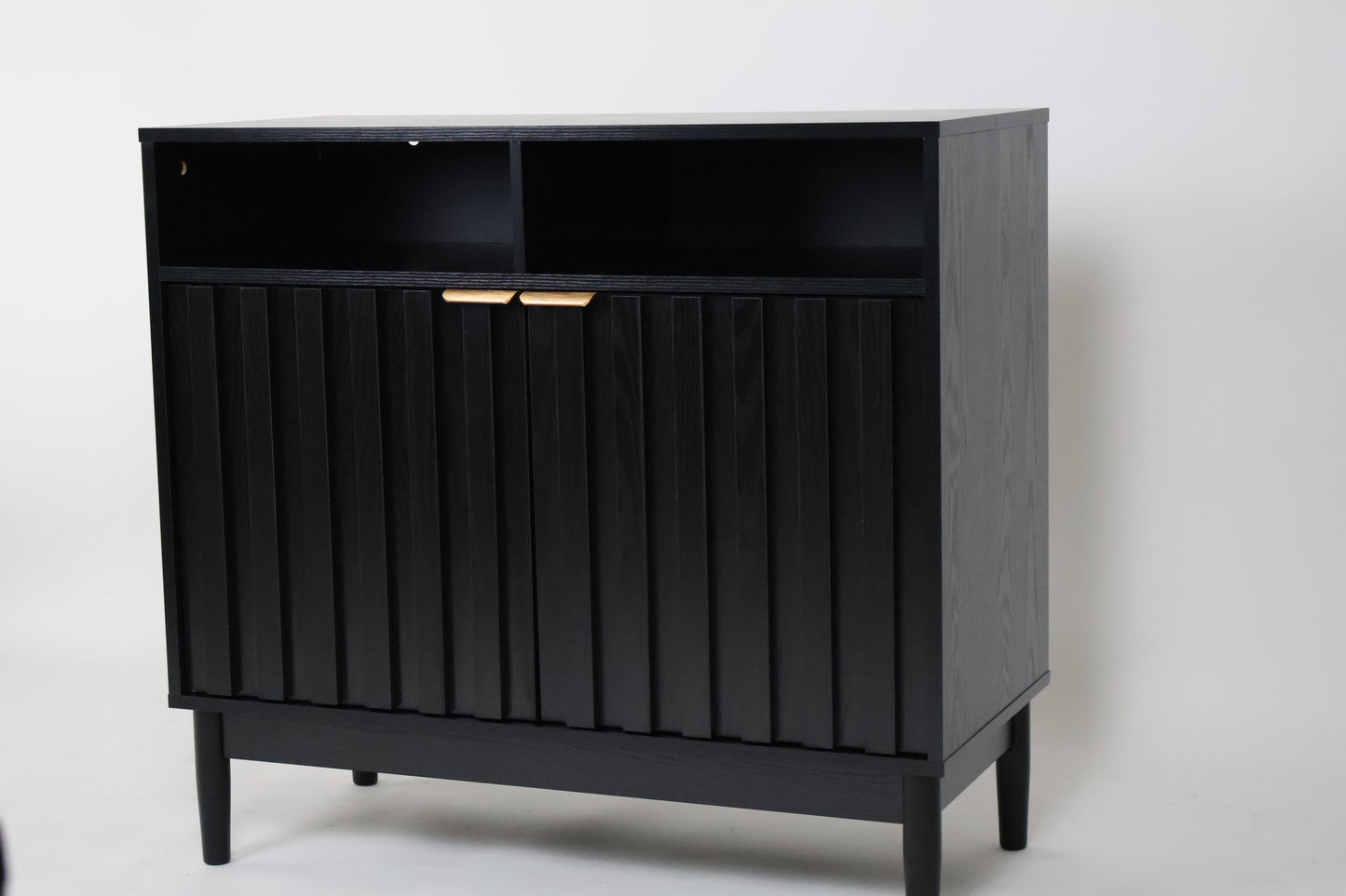 Credenza Bufetera de Madera 88x40x81cm - Trinchador para Comedor con 2 Puertas y Repisas Abiertas - Acabados en Lambrín - Mueble Versátil para Sala, Cocina, Recibidor