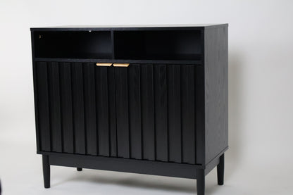 Credenza Bufetera de Madera 88x40x81cm - Trinchador para Comedor con 2 Puertas y Repisas Abiertas - Acabados en Lambrín - Mueble Versátil para Sala, Cocina, Recibidor