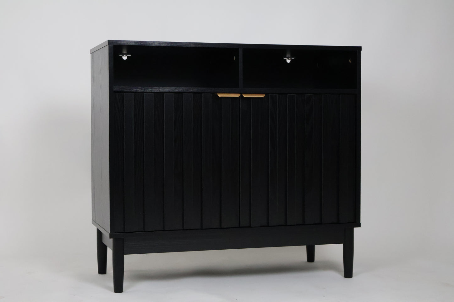 Credenza Bufetera de Madera 88x40x81cm - Trinchador para Comedor con 2 Puertas y Repisas Abiertas - Acabados en Lambrín - Mueble Versátil para Sala, Cocina, Recibidor