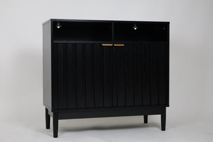 Credenza Bufetera de Madera 88x40x81cm - Trinchador para Comedor con 2 Puertas y Repisas Abiertas - Acabados en Lambrín - Mueble Versátil para Sala, Cocina, Recibidor