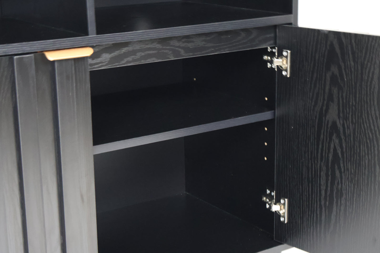 Credenza Bufetera de Madera 88x40x81cm - Trinchador para Comedor con 2 Puertas y Repisas Abiertas - Acabados en Lambrín - Mueble Versátil para Sala, Cocina, Recibidor