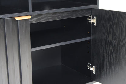 Credenza Bufetera de Madera 88x40x81cm - Trinchador para Comedor con 2 Puertas y Repisas Abiertas - Acabados en Lambrín - Mueble Versátil para Sala, Cocina, Recibidor
