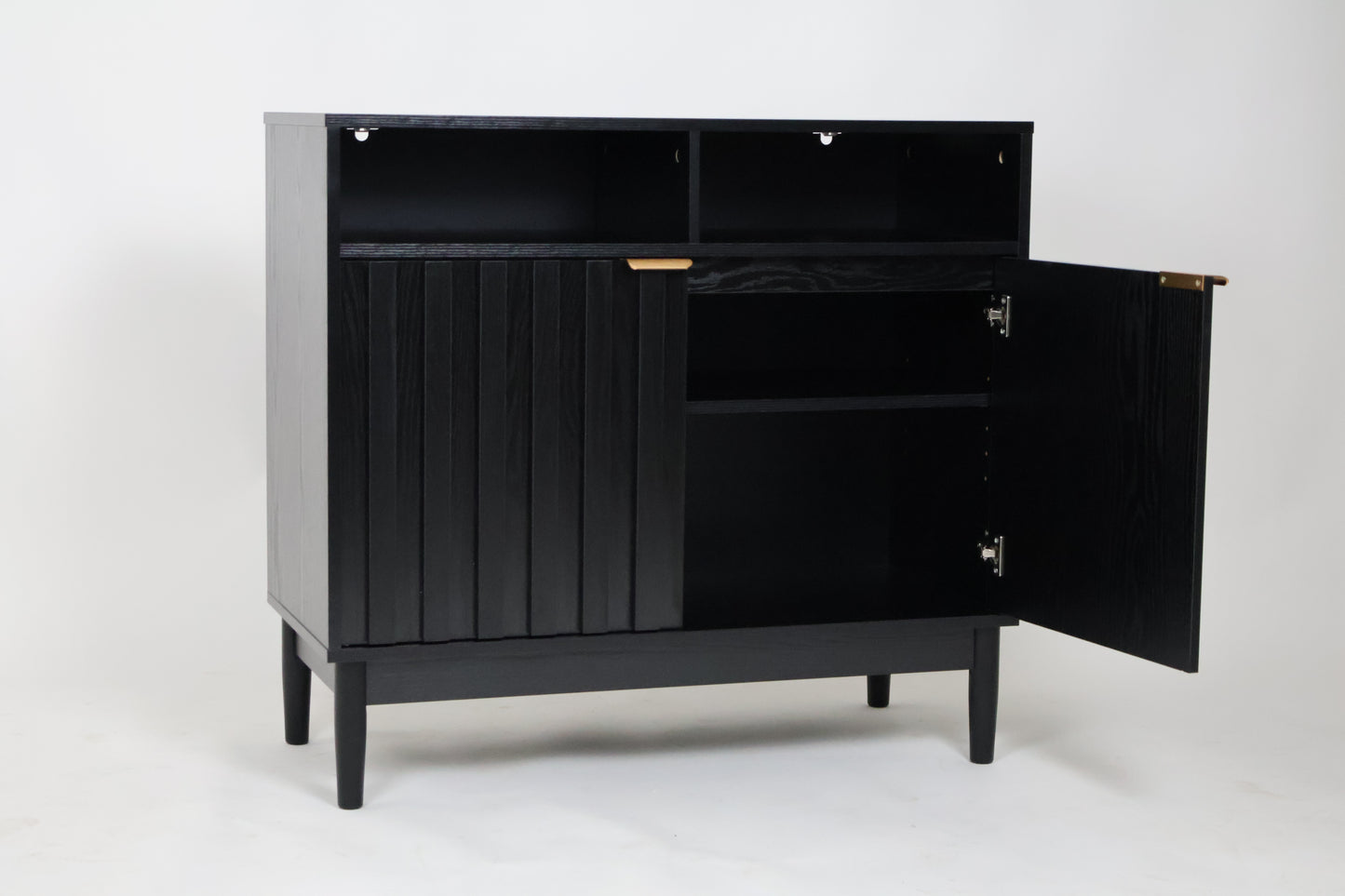 Credenza Bufetera de Madera 88x40x81cm - Trinchador para Comedor con 2 Puertas y Repisas Abiertas - Acabados en Lambrín - Mueble Versátil para Sala, Cocina, Recibidor