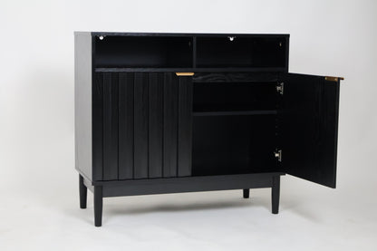 Credenza Bufetera de Madera 88x40x81cm - Trinchador para Comedor con 2 Puertas y Repisas Abiertas - Acabados en Lambrín - Mueble Versátil para Sala, Cocina, Recibidor