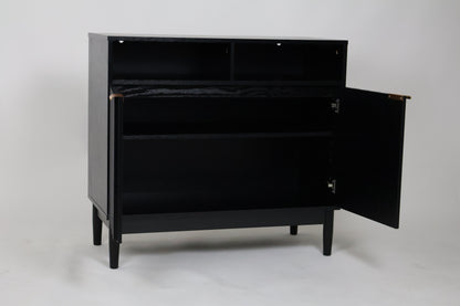 Credenza Bufetera de Madera 88x40x81cm - Trinchador para Comedor con 2 Puertas y Repisas Abiertas - Acabados en Lambrín - Mueble Versátil para Sala, Cocina, Recibidor