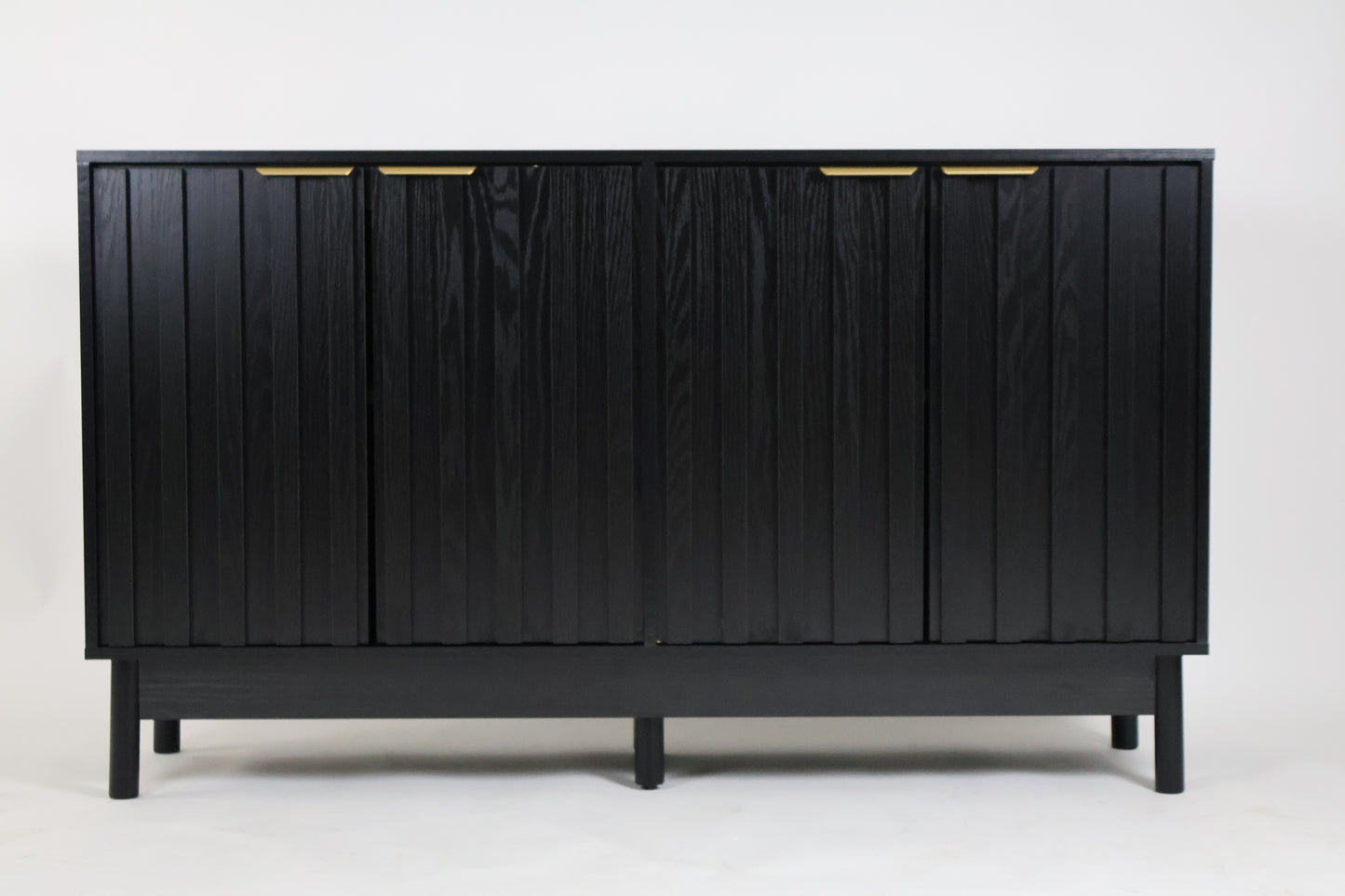 Credenza Bufetera Mueble para Comedor 4 Puertas - Aparador Recibidor Grande 140x40x81 cm - Frente Acanalado Lambrín - Herrajes Dorados - Buffetera para Sala/Recibidor
