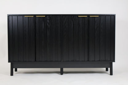 Credenza Bufetera Mueble para Comedor 4 Puertas - Aparador Recibidor Grande 140x40x81 cm - Frente Acanalado Lambrín - Herrajes Dorados - Buffetera para Sala/Recibidor