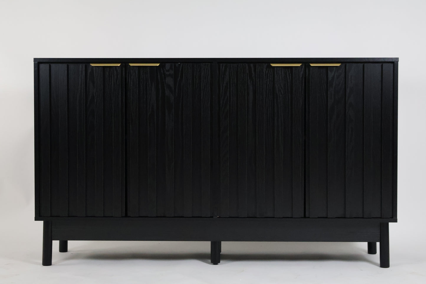 Credenza Bufetera Mueble para Comedor 4 Puertas - Aparador Recibidor Grande 140x40x81 cm - Frente Acanalado Lambrín - Herrajes Dorados - Buffetera para Sala/Recibidor