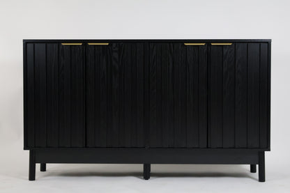 Credenza Bufetera Mueble para Comedor 4 Puertas - Aparador Recibidor Grande 140x40x81 cm - Frente Acanalado Lambrín - Herrajes Dorados - Buffetera para Sala/Recibidor