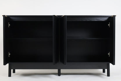 Credenza Bufetera Mueble para Comedor 4 Puertas - Aparador Recibidor Grande 140x40x81 cm - Frente Acanalado Lambrín - Herrajes Dorados - Buffetera para Sala/Recibidor