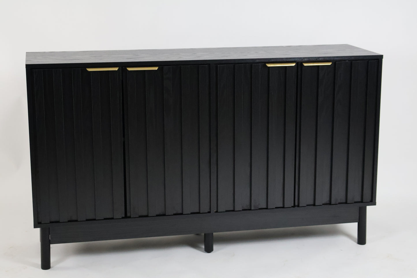 Credenza Bufetera Mueble para Comedor 4 Puertas - Aparador Recibidor Grande 140x40x81 cm - Frente Acanalado Lambrín - Herrajes Dorados - Buffetera para Sala/Recibidor