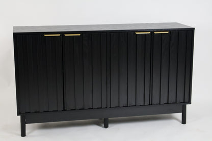 Credenza Bufetera Mueble para Comedor 4 Puertas - Aparador Recibidor Grande 140x40x81 cm - Frente Acanalado Lambrín - Herrajes Dorados - Buffetera para Sala/Recibidor