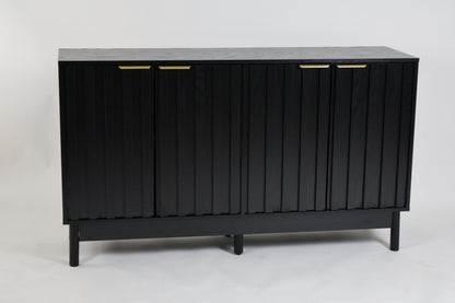 Credenza Bufetera Mueble para Comedor 4 Puertas - Aparador Recibidor Grande 140x40x81 cm - Frente Acanalado Lambrín - Herrajes Dorados - Buffetera para Sala/Recibidor