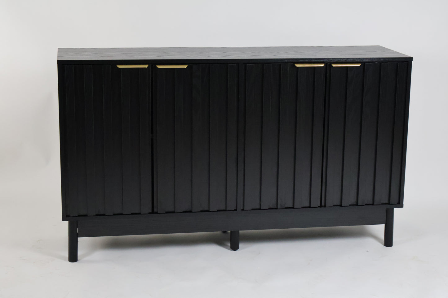 Credenza Bufetera Mueble para Comedor 4 Puertas - Aparador Recibidor Grande 140x40x81 cm - Frente Acanalado Lambrín - Herrajes Dorados - Buffetera para Sala/Recibidor