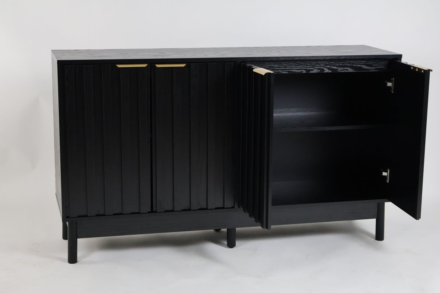 Credenza Bufetera Mueble para Comedor 4 Puertas - Aparador Recibidor Grande 140x40x81 cm - Frente Acanalado Lambrín - Herrajes Dorados - Buffetera para Sala/Recibidor