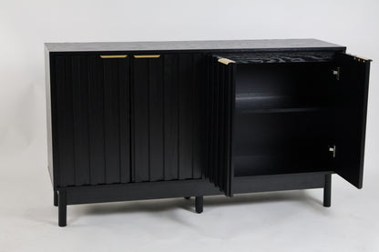 Credenza Bufetera Mueble para Comedor 4 Puertas - Aparador Recibidor Grande 140x40x81 cm - Frente Acanalado Lambrín - Herrajes Dorados - Buffetera para Sala/Recibidor